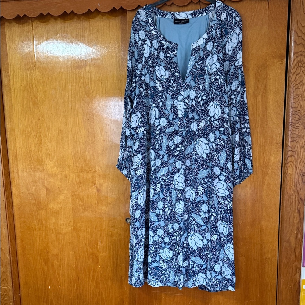 Lane Bryant Navy and White Floral Knee-Length Dress
